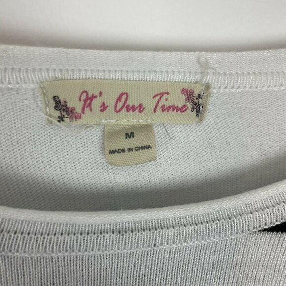3/$15 Its Our Time White Black Green Long Sleeve Top but - Picture 2 of 7